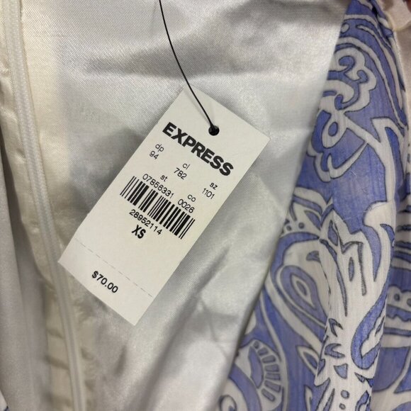 EXPRESS NEW Sleeveless Tiered Ruffle Dress Womens XS Lavender White Lined - Picture 6 of 8